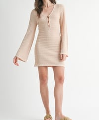 Image 1 of  Ponytail, long bell sleeve knit, mini dress