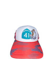 Image 1 of Red & White Camo Trucker Hat 