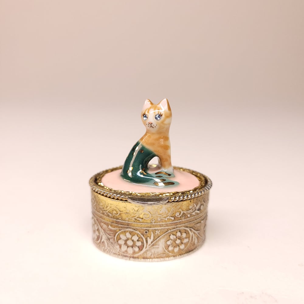 Image of Porcelain Ginger Tabby Purrmaid Miniature Trinket Box