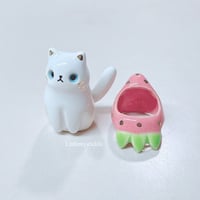 Image 2 of White Cat With Strawberry Hat Ceramic Figurine 3