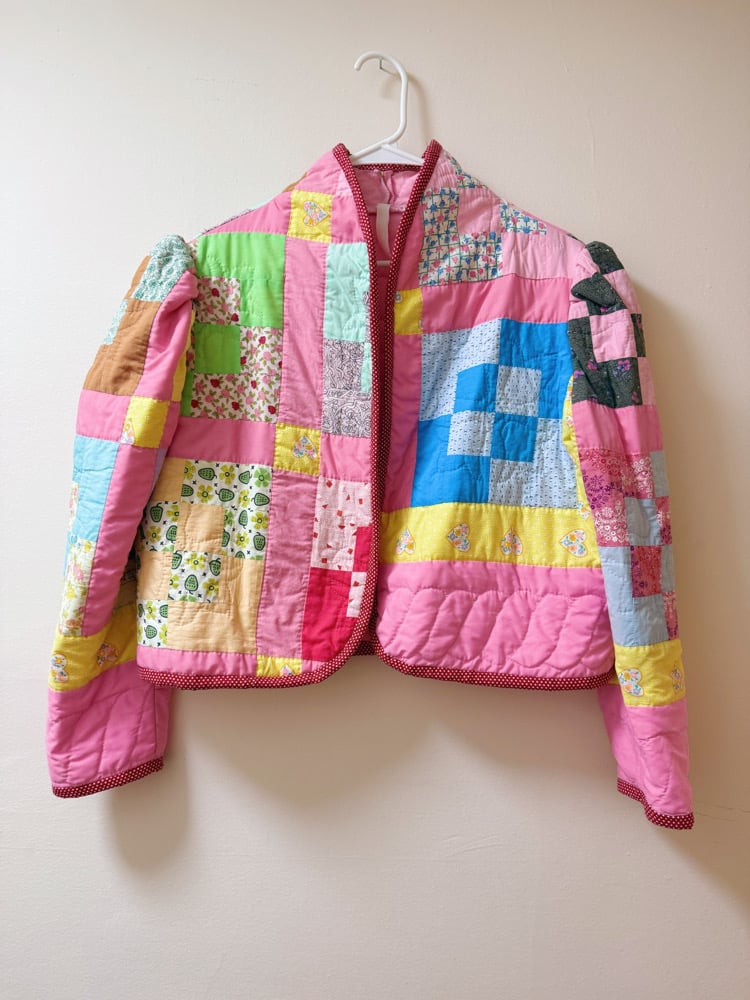 Image of Princess Puff Sleeve Quilt Coat — Pink Patchwork