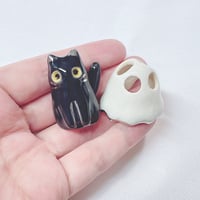 Image 3 of Glow In Dark Black Cat With Ghost Mask ceramic Figurine white gold version 