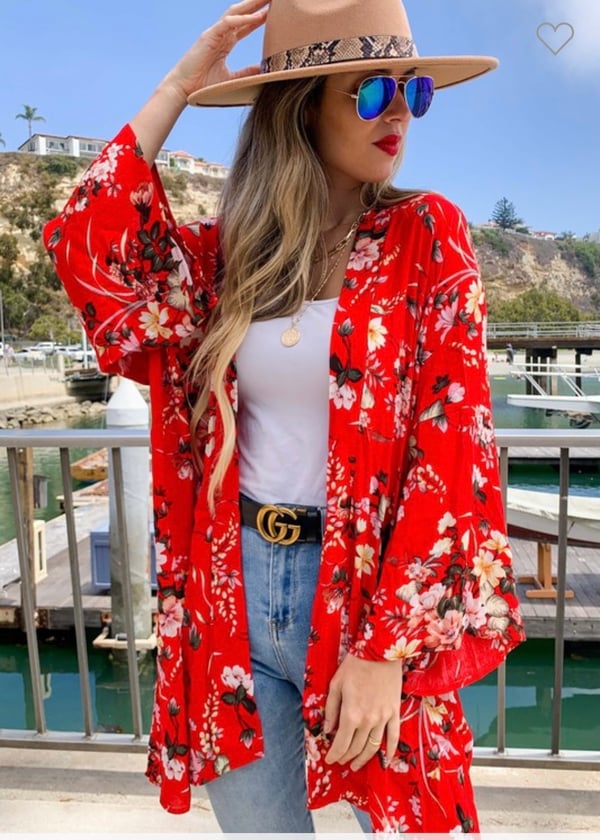 Image of Red Floral Kimono