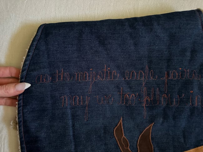 early 70s hand-embroidered denim EAGLE sherpa vest