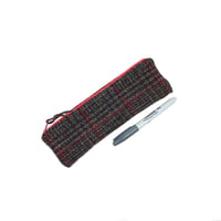 Image 1 of Saville Row Harris Tweed Slimline Pencil Case Charcoal & Red