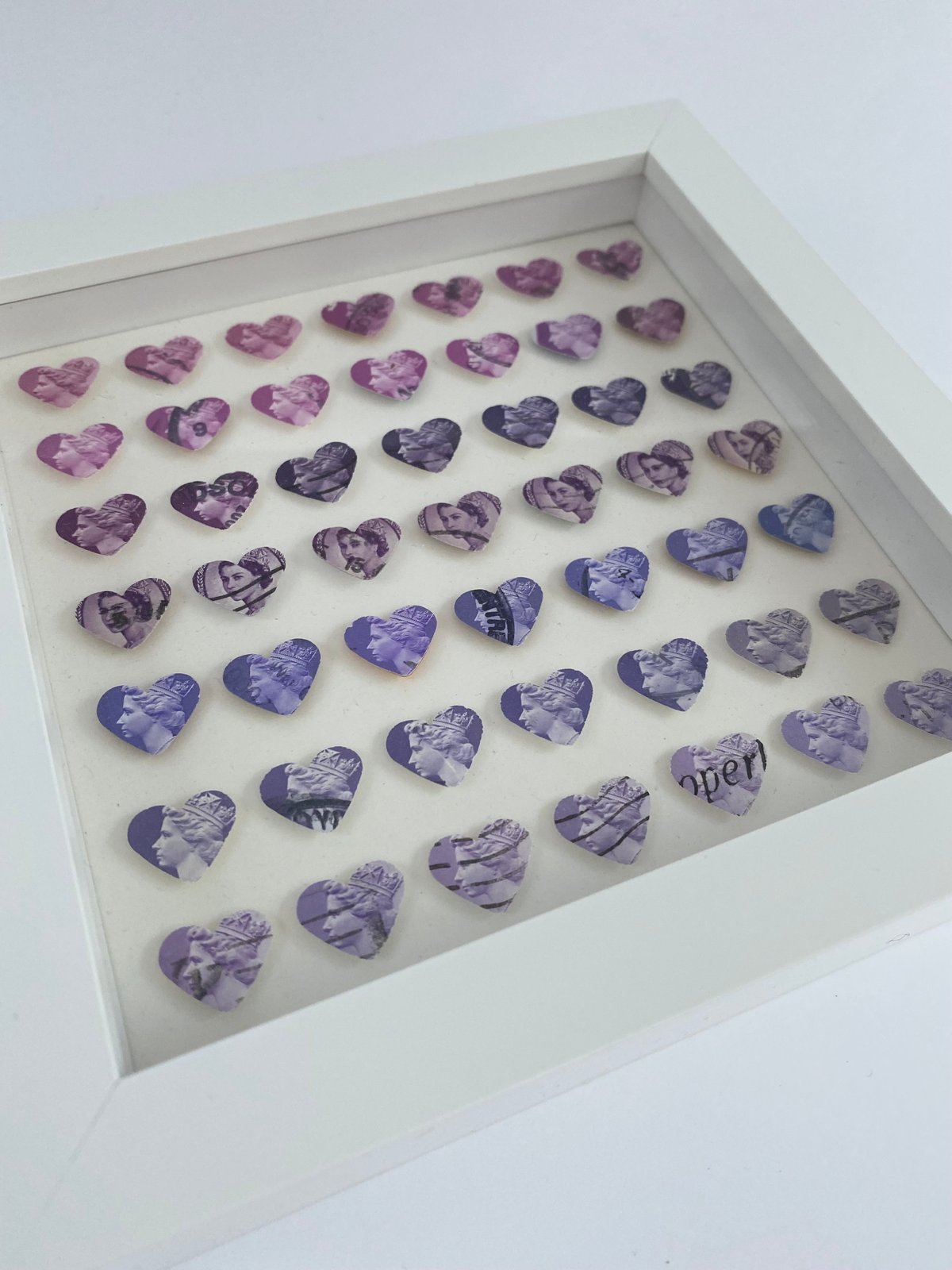 Purple postage stamp hearts original artwork Rocket Co