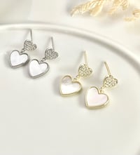 Image 5 of Shell & Crystal Heart Earrings