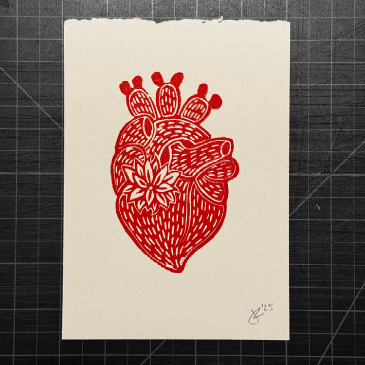 Image of Desert Heart - linocut print