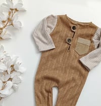 Image 2 of Newborn boys romper Federico | camel and beige