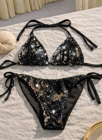 Image 1 of Black and Silver Two Tone Flip Sequin Bikini