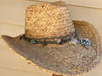 Image 3 of Natural Straw Cowboy Silver Turtle and Ocean Theme Band