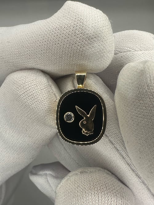 Image of 9K Vintage Diamond Playboy Onyx Charm Pendant (Custom) 