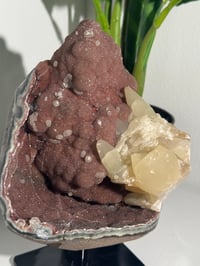 Image 4 of RED SUGAR AMETHYST WITH CALCITE ON A STAND -URUGUAY-