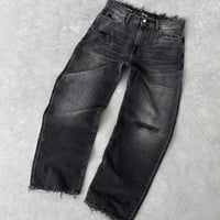 Image 5 of Straight Jeans Distressed Men Jean Ripped Holes Washed Denim Pants Ankle Length Loose Solid Zipper F