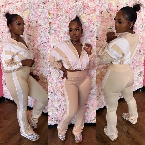 Image of tan / white combo legging set