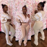 tan / white combo legging set