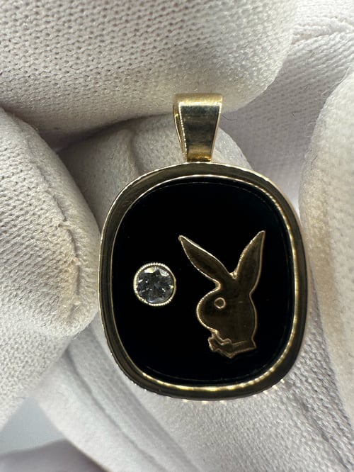 Image of 9K Vintage Diamond Playboy Onyx Charm Pendant (Custom) 