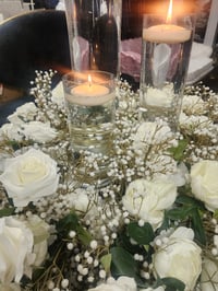 Image 7 of 80 cm baby breath Flower Ring mix with white roses with cylinder  vase 24in,18in,16in$5 each set 