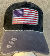 Acid Washed Black/Blue Crystal Flag Baseball Hat