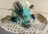 Image 1 of Cream Open Weaved Cowboy Hat Feathers and Bead  Band