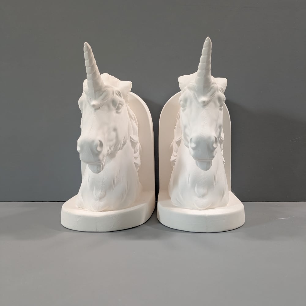 Image of Ceramic Bisque Large Unicorn Horse Bookends Ready to Paint