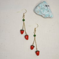 Image 1 of Strawberry Dangle Earrings / Gold