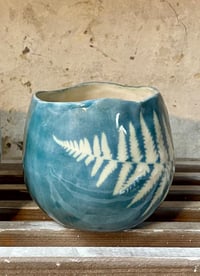 Image 1 of Small Pinched Planter - Teal Fern 