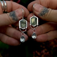 Image 1 of Rutilated Prehnite Earrings with Herkimer Diamonds