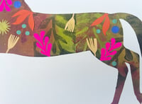 Image 3 of Brown and pink mono printed horse with collaged elements 