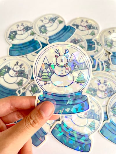 Image of Snowman Snowglobe Clear Cracked Ice Sticker