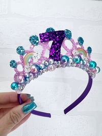 Image 1 of Mermaid birthday tiara crown pink and turquoise with Pearl embellishments 