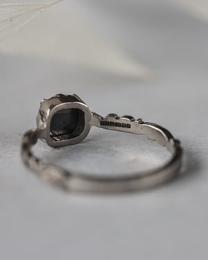 Image of *SALE - was £2400* 18ct White gold, rose-cut black diamond floral carved ring (LON209)