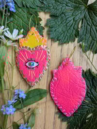 Image 2 of Flaming Heart Earrings - Neon Pink