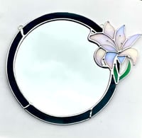 Image 1 of Stained Glass Iridescent White Lily Mirror 