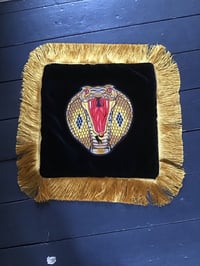 Image 1 of Cobra Head Snake Patch Black Velvet Cushion Cover