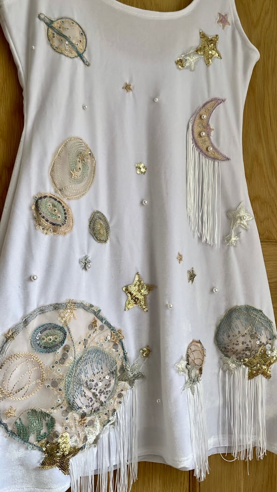 Celestial tassel White Velvet Dress 