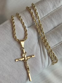 Image 1 of Cross necklace With 2.5mm 22” (Medium Cross) Rope chain, religious charm