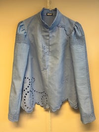 Image 1 of Blue puff sleeve shirt (small)