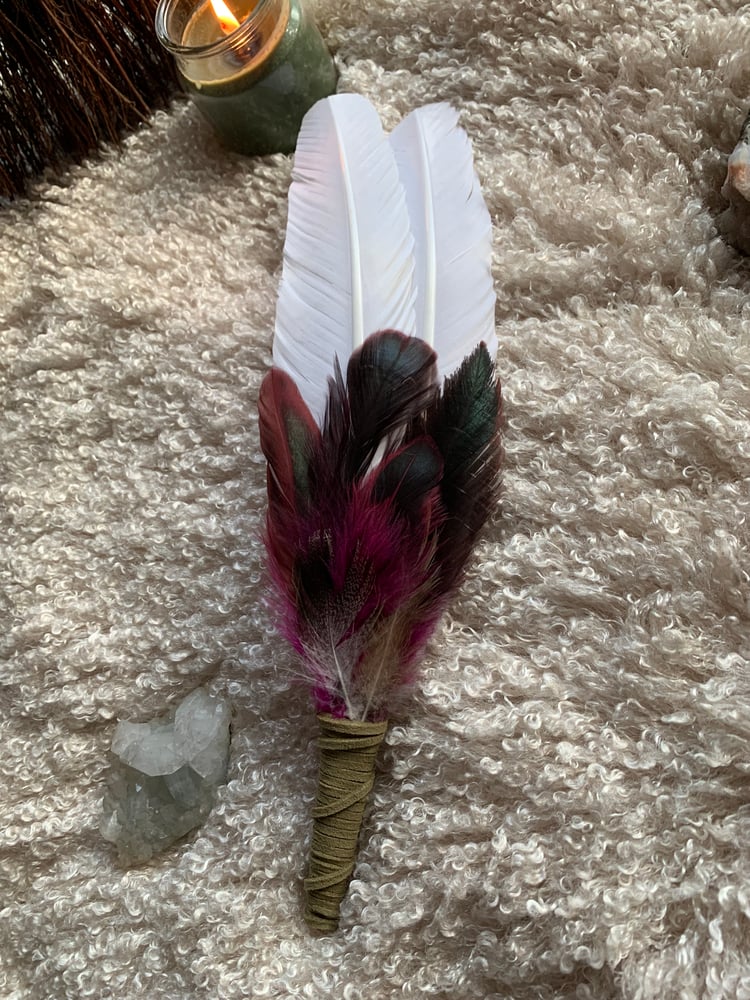 Image of A wealthy way ~ Smudge feather large Hand made by Priestess Rosalind Free US shipping 
