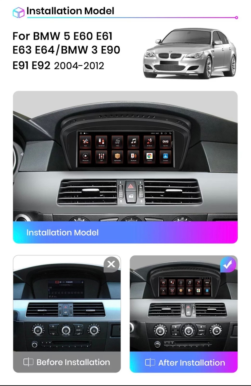 BMW 5/3 Series E60 E61 E63 E64 E90 E91 E92 E93 CARPLAY & ANDROID AUTO CAR  STEREO BLUETOOTH | LIONZ DEALZ