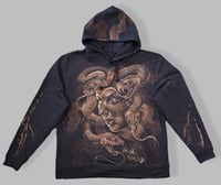 Image 1 of “MEDUSA” CUSTOM BLEACH PAINTED PULLOVER HOODIE SIZE XL