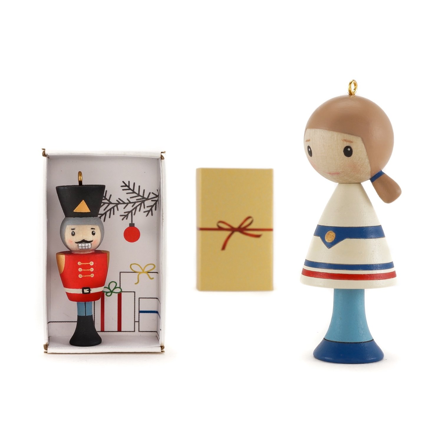 Image of Miniature Nutcracker in a matchbox & Clara Ornaments 