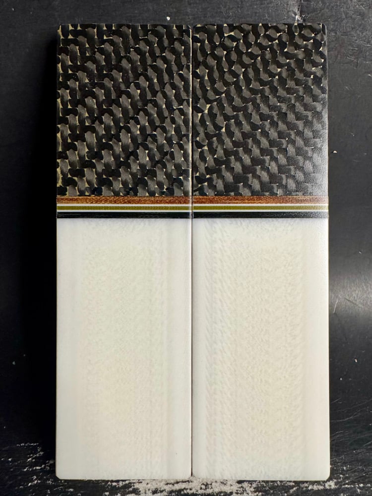 Image of Brass Carbon Fiber & White Faux Ivory Knife Scales