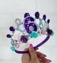 Image 2 of Mermaid birthday tiara crown in lilac and purple party accessories 