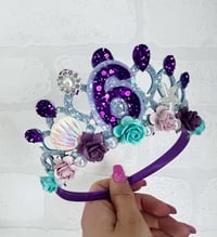 Image 2 of Mermaid birthday tiara crown in lilac and purple party accessories