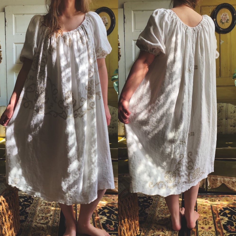 Image of Gathered Garden Tablecloth Granny Dress