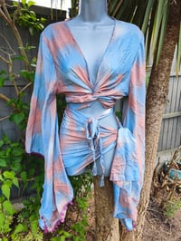Image 3 of Pefkos co ord sarong set- pompoms browns