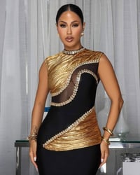 Image 4 of MELBA BLACK GOLD RHINESTONES MAXI BANDAGE DRESS