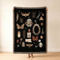 Image 2 of Woven Insect Halloween Blanket – Cotton Fringe Blanket