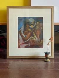 Image 1 of “Two Women and Fish Bowl”, Moody Mixed Media on Paper